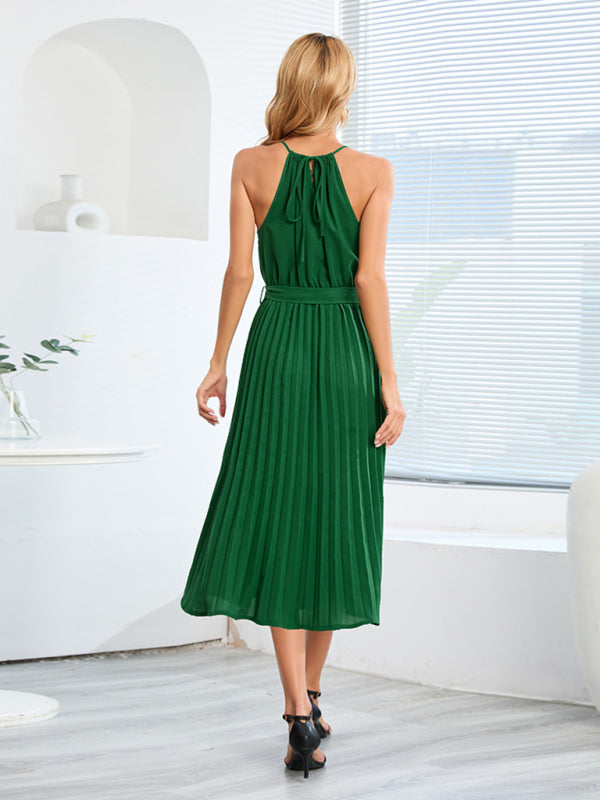 for Halter Midi Color Solid Folded Gown Women InsStreet