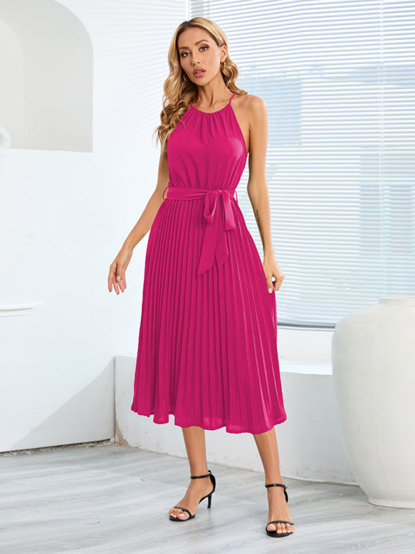 for Halter Midi Color Solid Folded Gown Women InsStreet