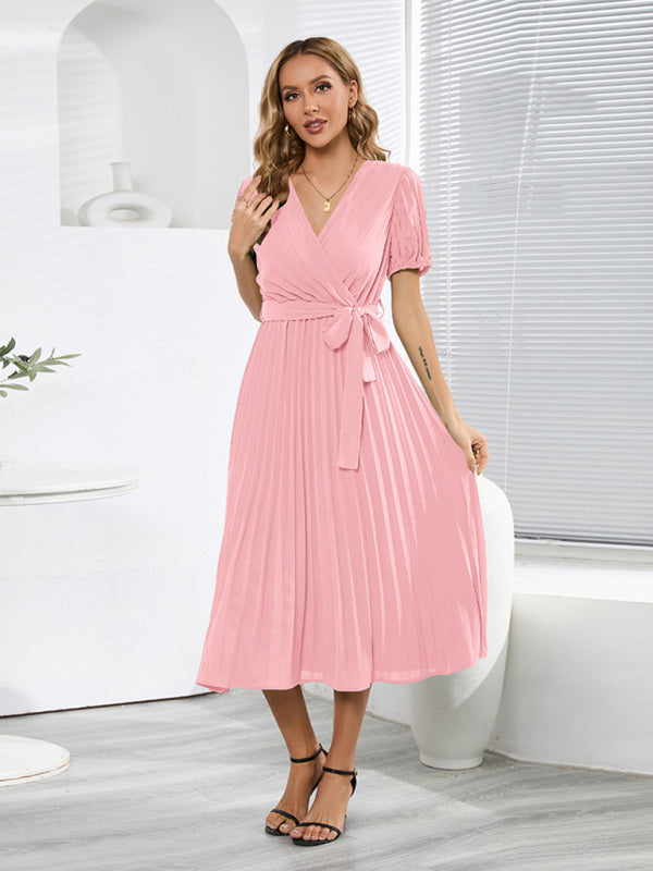 Color Faux Gown Solid Midi for Folded Wrap Women InsStreet