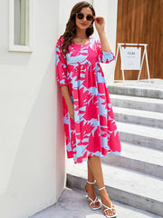 Gown Printing Round Loose Woven for Neck Women InsStreet