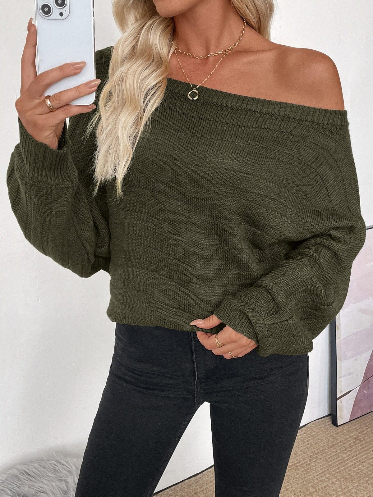 Off-The-Shoulder Pullover Sweater InsStreet