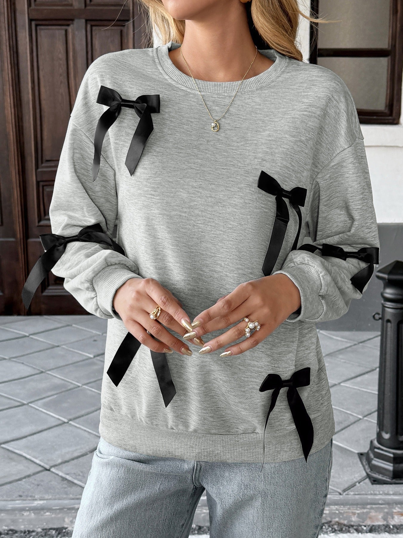 Grey Sweatshirt With Bow InsStreet