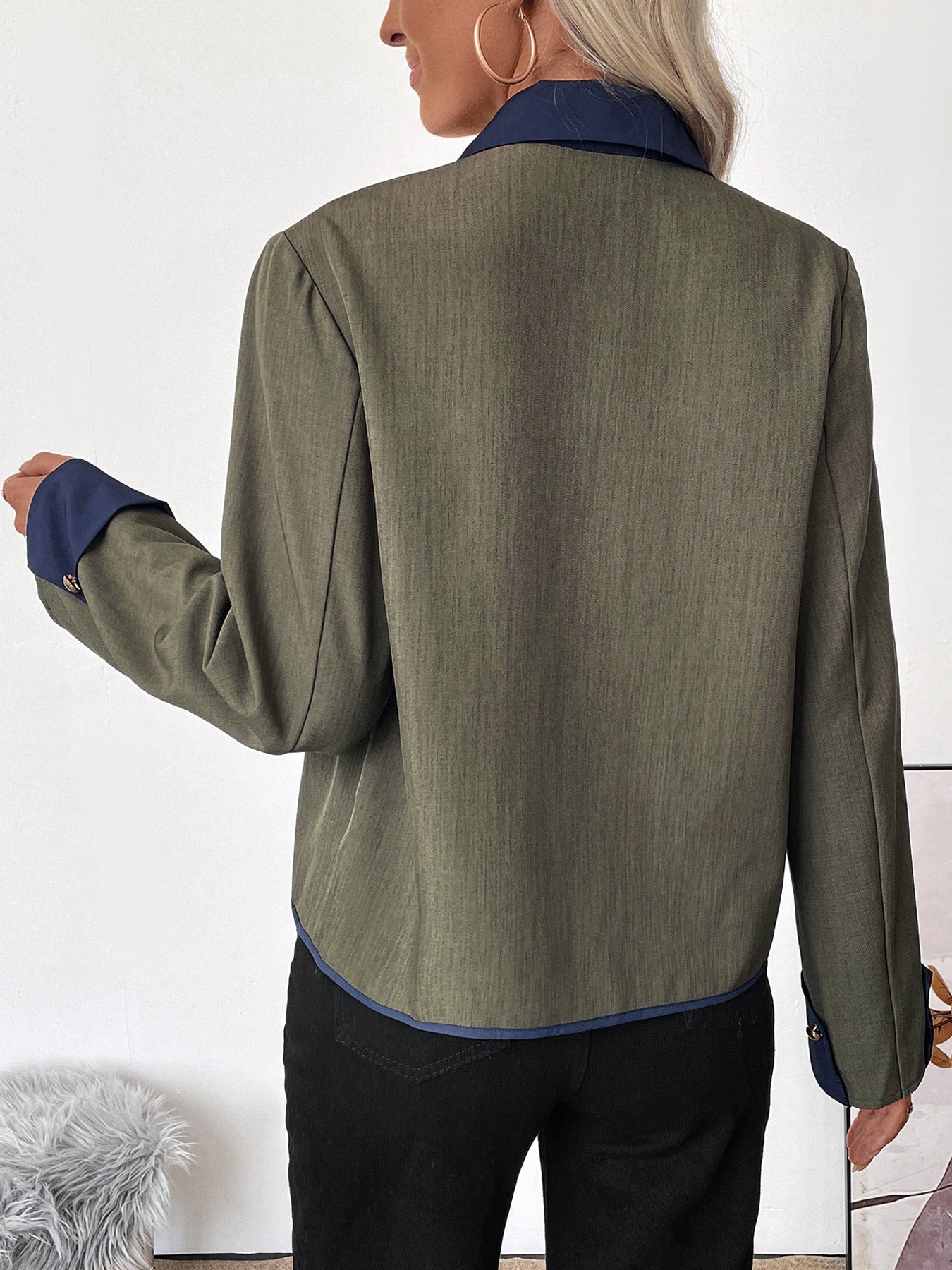 Button-Down Collar Color-Blocked Trim Coat InsStreet