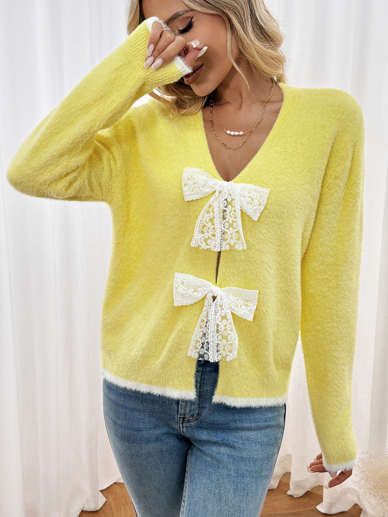 V-neck Bow Sweater InsStreet