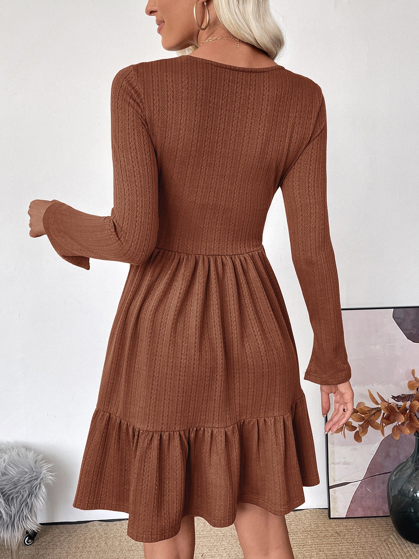 Brown Textured Mini Dress InsStreet
