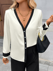 Pearl Button Deep V-neck Shirt InsStreet