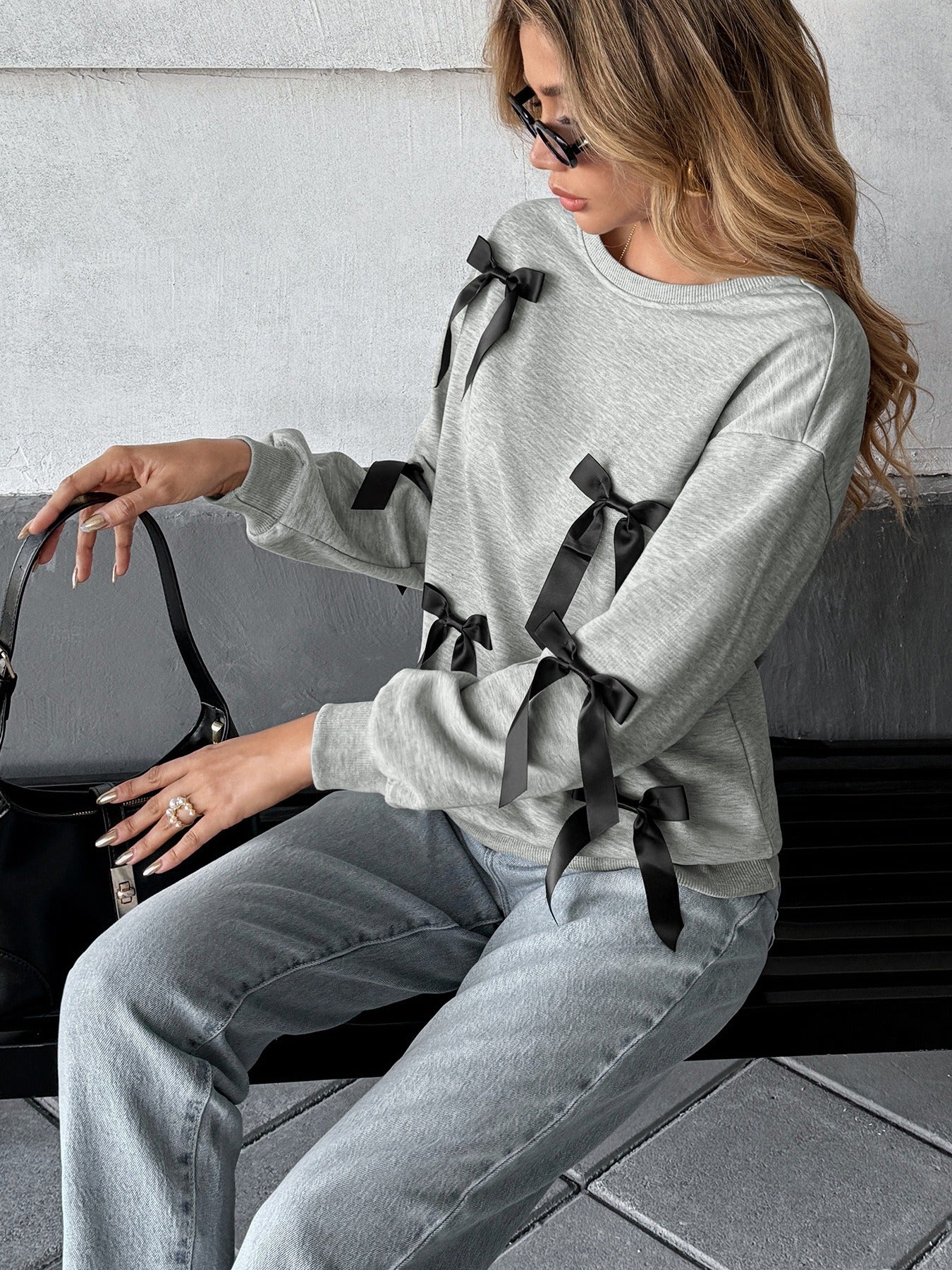 Grey Sweatshirt With Bow InsStreet
