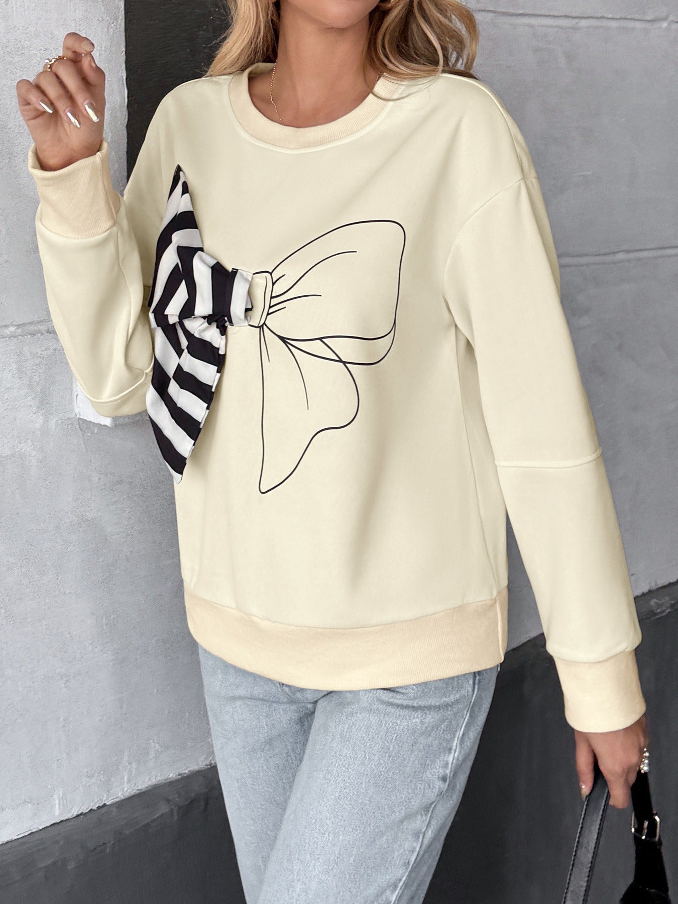 Casual Striped Bow Pullover Sweatshirt InsStreet