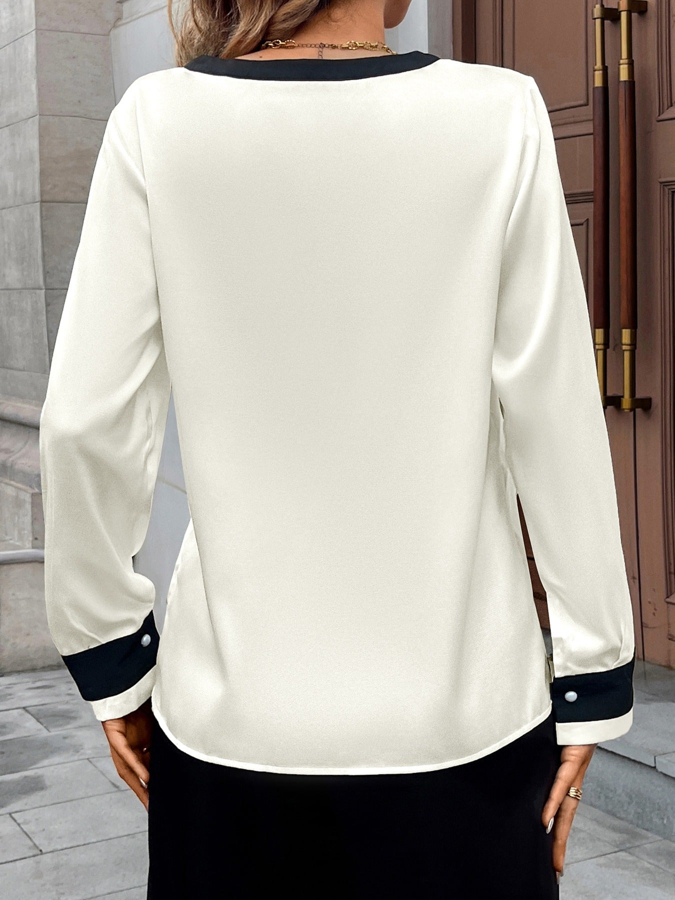 Pearl Button Deep V-neck Shirt InsStreet