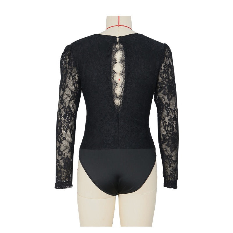 Lace Long-Sleeved V-Neck Bodysuit InsStreet