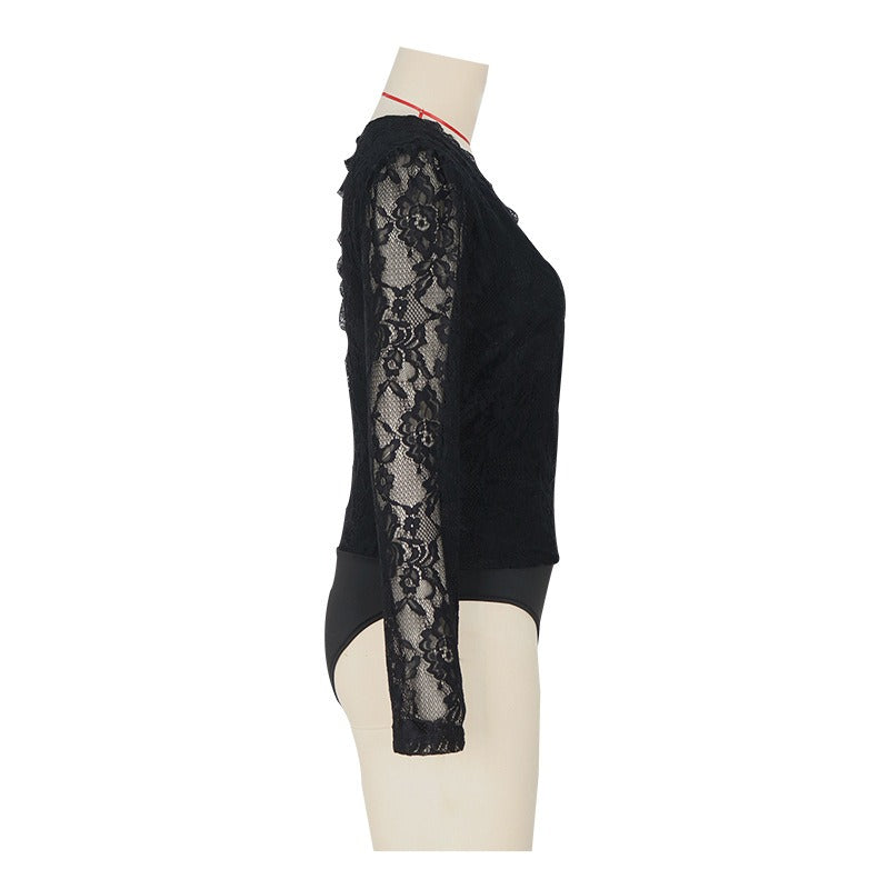 Lace Long-Sleeved V-Neck Bodysuit InsStreet