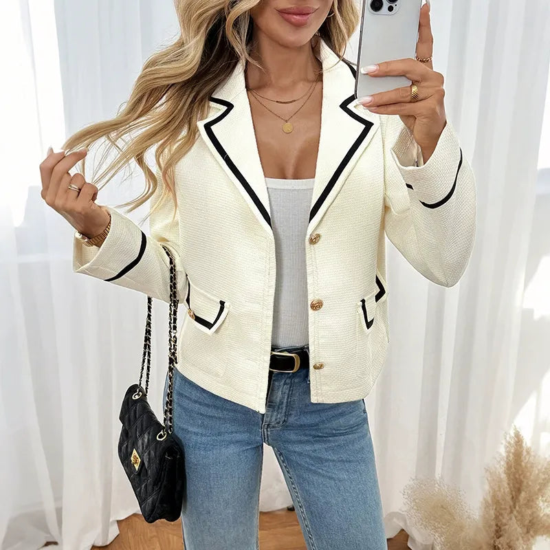 Contrast Trim Button-Up Blazer InsStreet