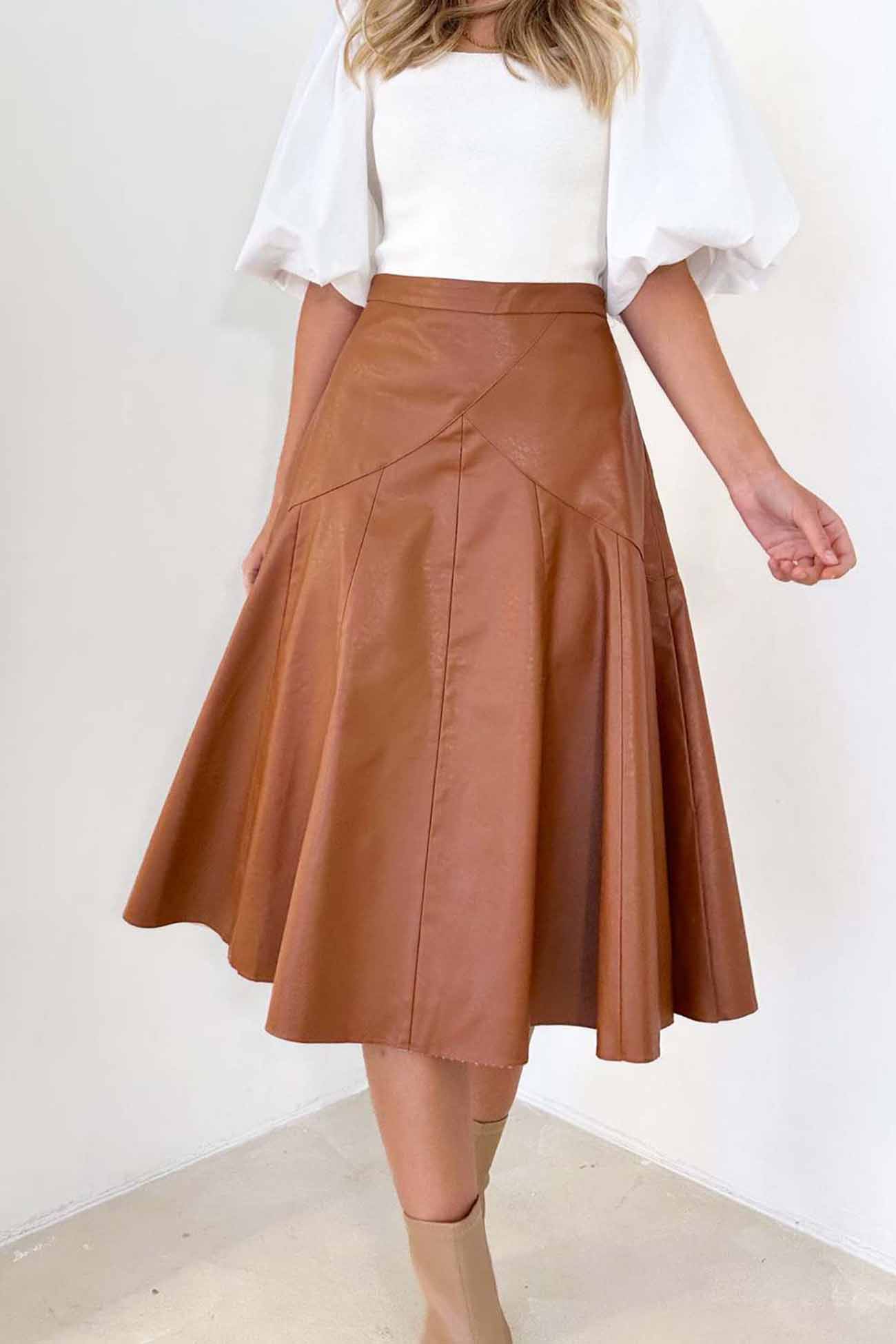 High Waist Pleated Midi Skirt crafted from Leather InsStreet