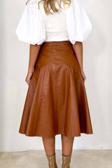 High Waist Pleated Midi Skirt crafted from Leather InsStreet