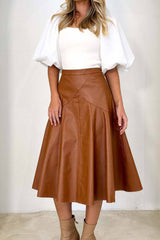 High Waist Pleated Midi Skirt crafted from Leather InsStreet