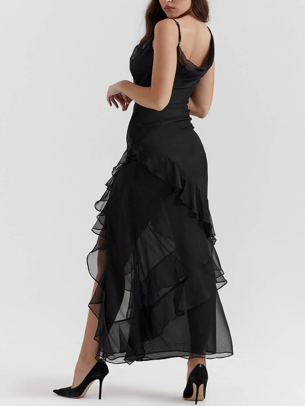 Black Ruffle Stylish Maxi Dress InsStreet