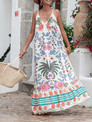 Vacation Beach V-Neck Charming Floral Print Maxi Dress InsStreet