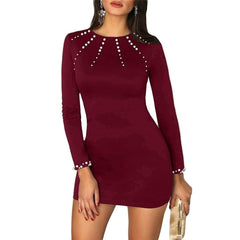 Long Sleeve O-neck Elegant Solid Slim Mini Dress InsStreet