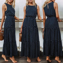 Loose Sleeveless Holiday Dot Print Long Maxi Dress InsStreet