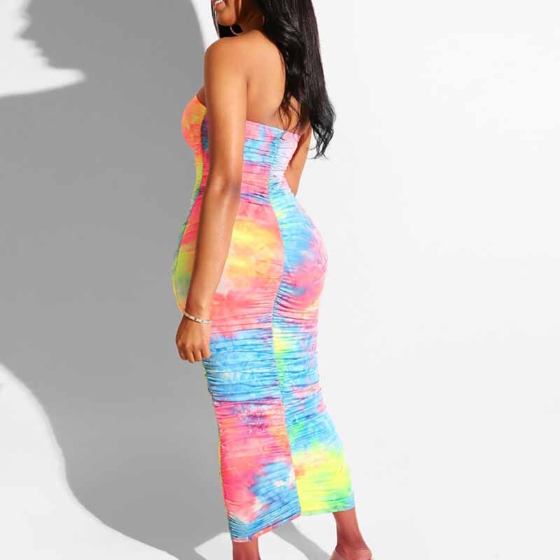 Colorful Pleated Long Sleeveless Strapless Dress InsStreet