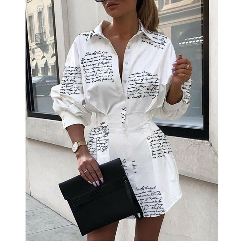 Women Long Sleeve Mini Shirt Dress InsStreet