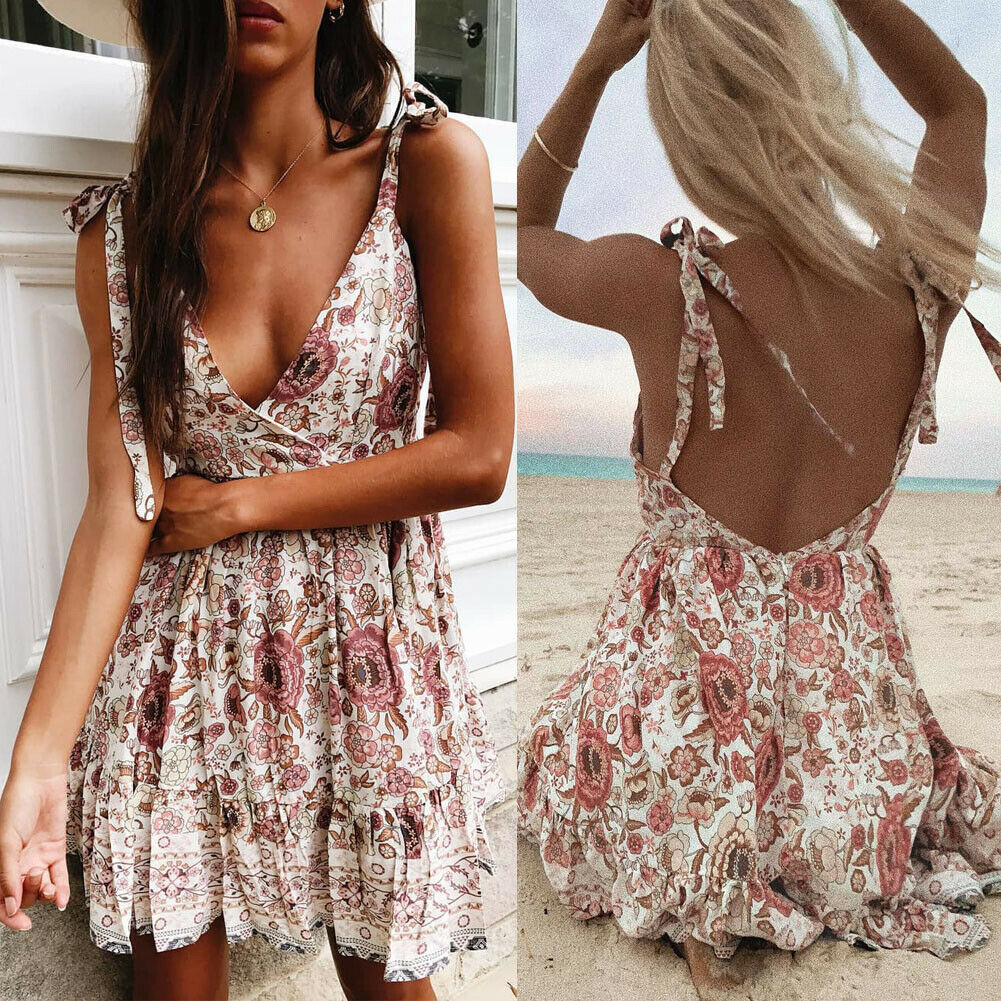 Off Shoulder Backless Printed Dress InsStreet