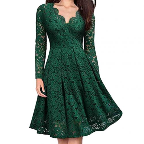 Lace Floral V Neck Long Sleeve Midi Dress InsStreet