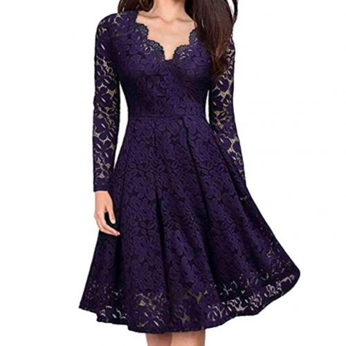 Lace Floral V Neck Long Sleeve Midi Dress InsStreet