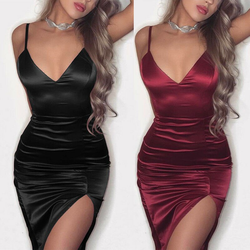 Sexy Solid V-Neck Bodycon Sleeveless Mini Dresses InsStreet