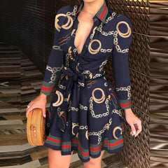 Elegant Turn-down Collar Long Sleeve Party Dresses InsStreet