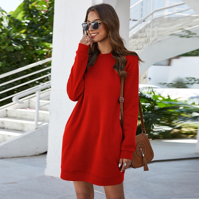 O Neck Long Sleeve Women's Sweatshirt Dress InsStreet