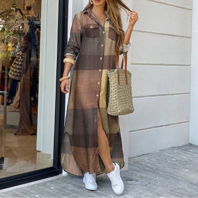 Long Sleeves Shirt Casual Plaid Vestidos Dress InsStreet