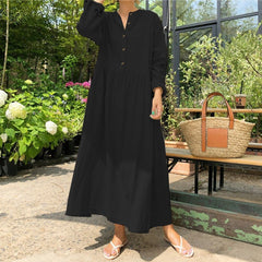 Casual Solid Long Shirt Dress InsStreet