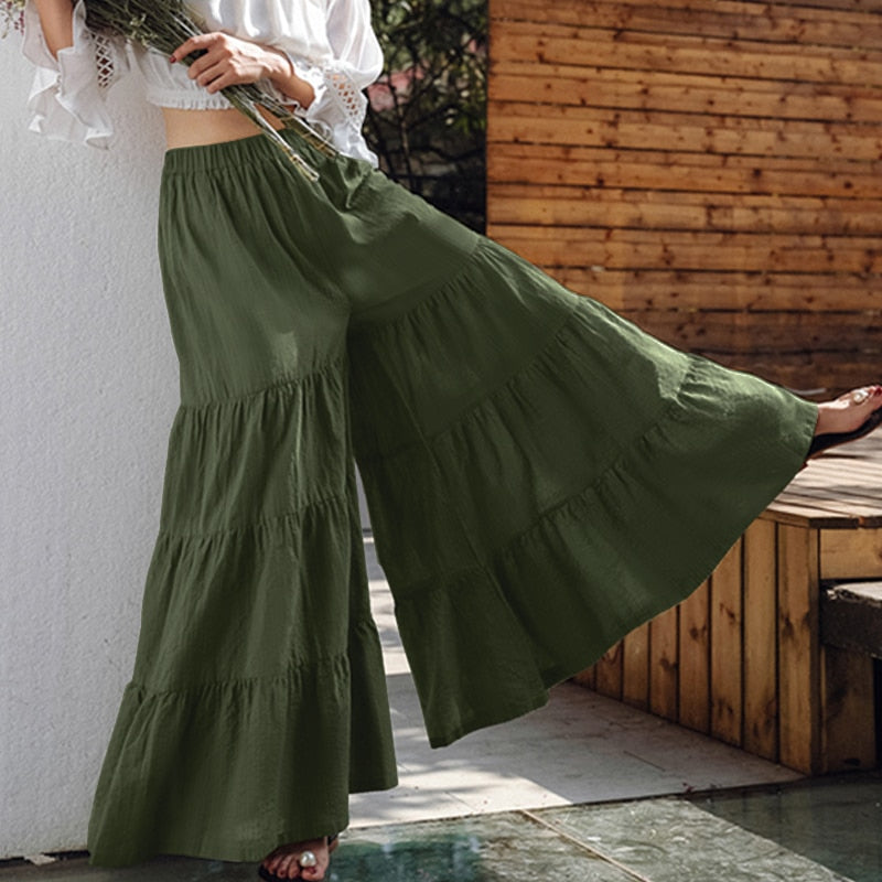 Casual Elastic Waist Long Solid Pants InsStreet