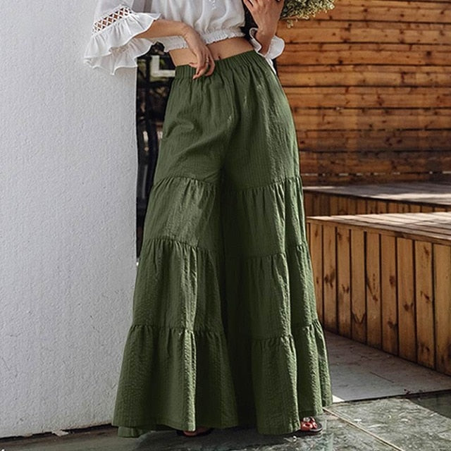 Casual Elastic Waist Long Solid Pants InsStreet