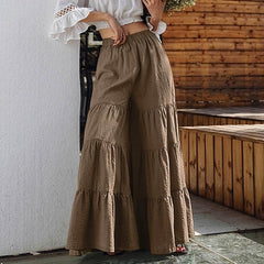 Casual Elastic Waist Long Solid Pants InsStreet