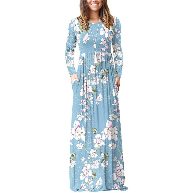 Floral Empire Pleated Maxi Casual Long Dresses InsStreet