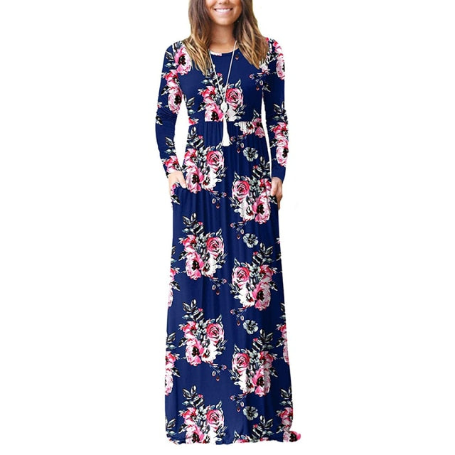 Floral Empire Pleated Maxi Casual Long Dresses InsStreet