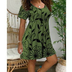 Casual Short Sleeve O-Neck Print A-line Dress InsStreet