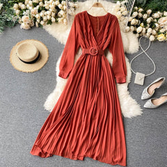 Solid Color Sexy Chiffon Pleated Dress InsStreet