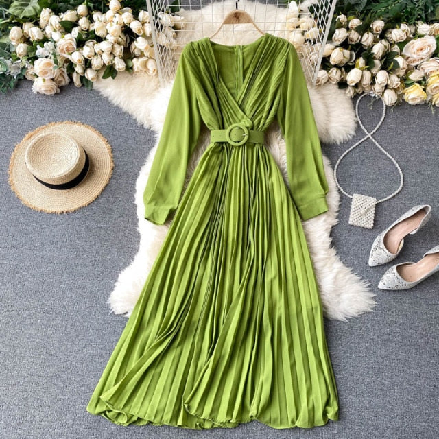 Solid Color Sexy Chiffon Pleated Dress InsStreet