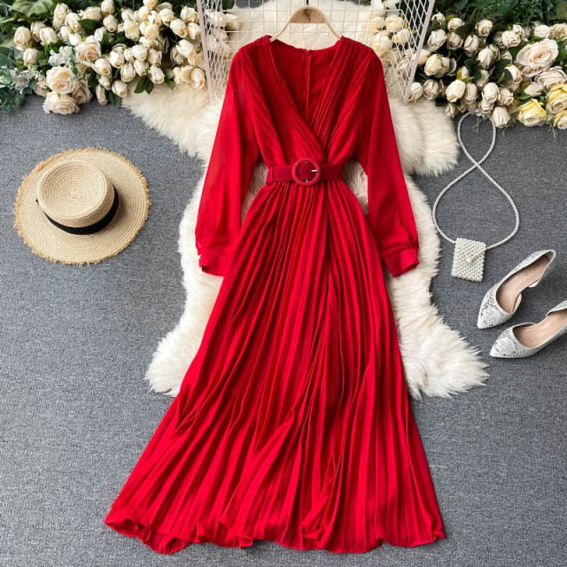 Solid Color Sexy Chiffon Pleated Dress InsStreet