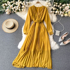 Solid Color Sexy Chiffon Pleated Dress InsStreet