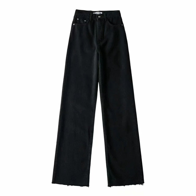 High Waist Slouchy Black Straight Leg Denim Trouser InsStreet