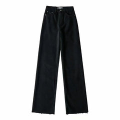 High Waist Slouchy Black Straight Leg Denim Trouser InsStreet