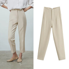 Chic Button Zip Elegant Pink Casual Pants InsStreet