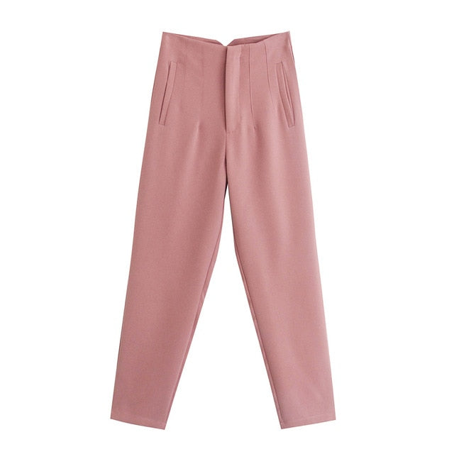 Chic Button Zip Elegant Pink Casual Pants InsStreet