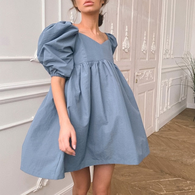 Elegant Square Collar Puff Short Sleeve Party Dress InsStreet