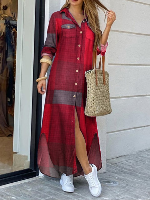 Checked Plaid Robe Maxi Beach Dress InsStreet