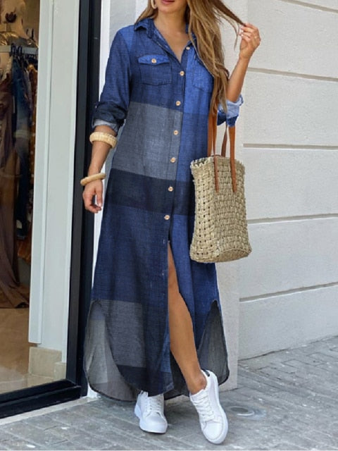 Checked Plaid Robe Maxi Beach Dress InsStreet